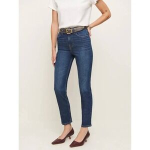 Reformation Ezra Stretch High Rise Straight Jeans Size 26 Blue Organic Cotton